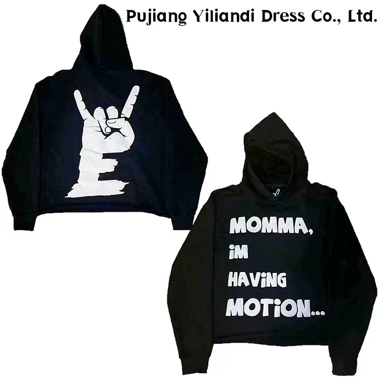 Streetwear Hip Hop Hoodies Custom Logo Puff Printing Heavy Weight Hoodie Oversized Cut Edge Hoodies