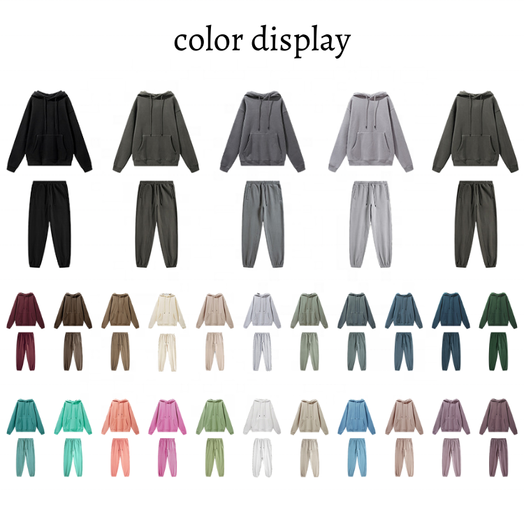 Cotton French Terry Oversize Hoodie Sets High Quality Thick Fleece Drop Shoulder Plain Blank Custom Men Hoodies