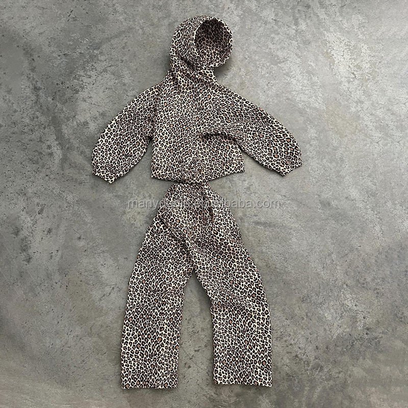 High quality customization Leopard Print Hooded Cheetah Print heavyweight 100 cotton cut men's hoodie