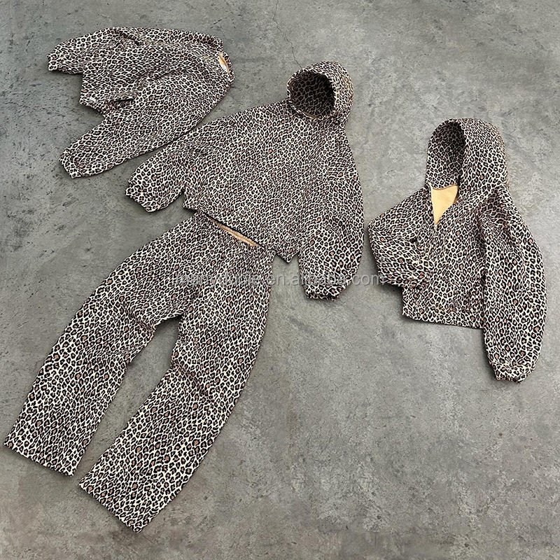 High quality customization Leopard Print Hooded Cheetah Print heavyweight 100 cotton cut men's hoodie