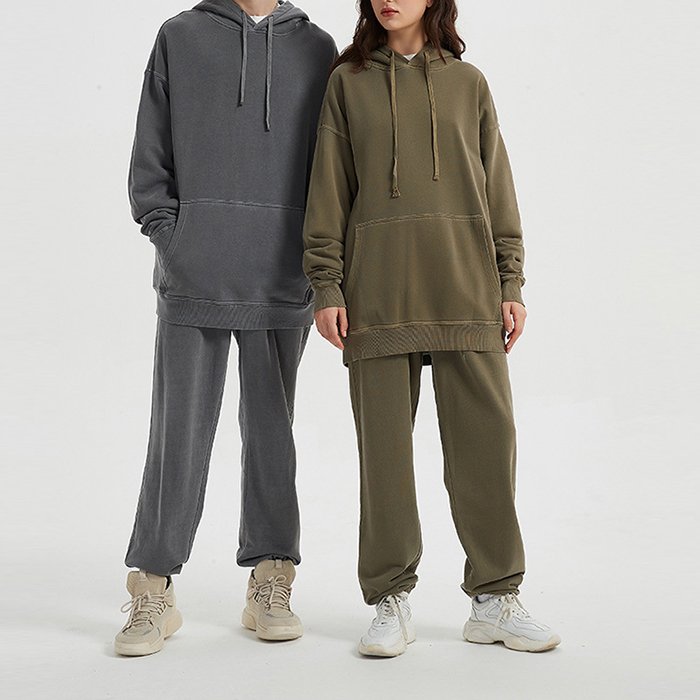Decheng Oem Custom Sudaderas Pareja Heavy Weight Couples Hoodies Streetwear Sweatshirt High Quality Hoodie And Jogging Pants Set