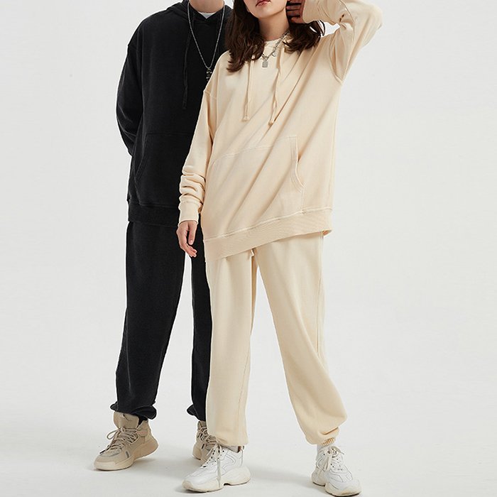 Decheng Oem Custom Sudaderas Pareja Heavy Weight Couples Hoodies Streetwear Sweatshirt High Quality Hoodie And Jogging Pants Set