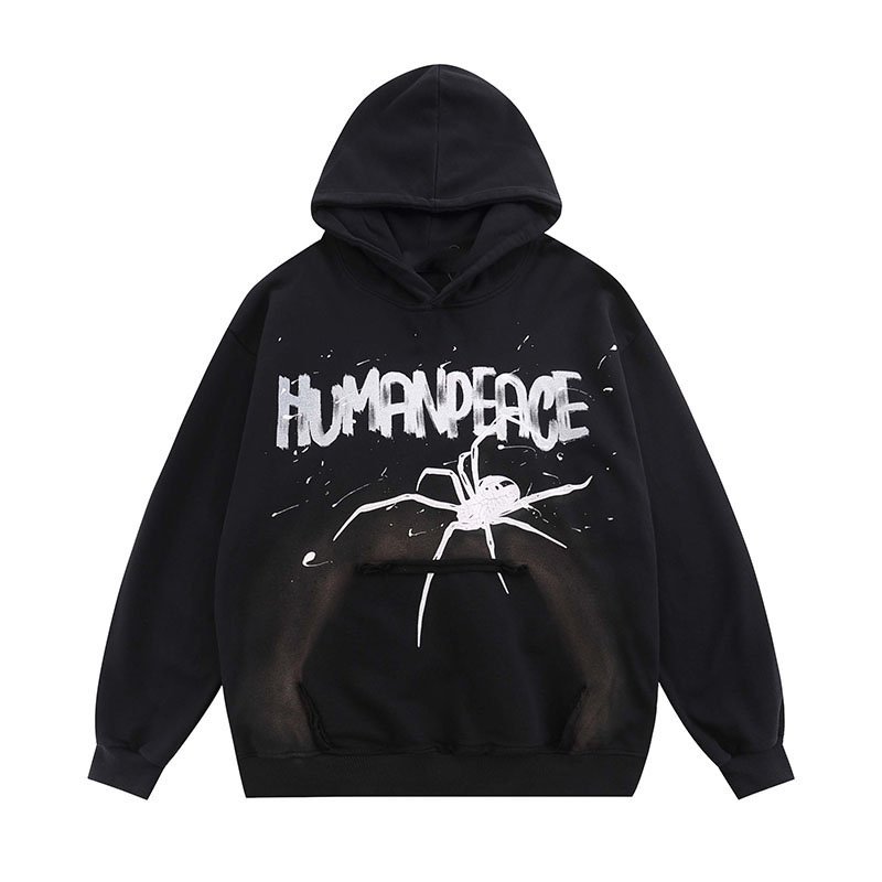 Oem Custom Hip Hop Oversize Personalized Spider Graffiti Print Hoodie Street Style Loose Oversized Men'S Hoodie