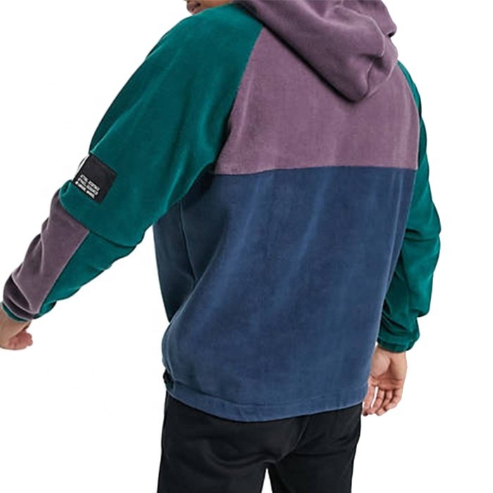 Color block half zip hoodie sweatshirt cotton fleece hoodies custom men's 400 gsm fleece hoodie