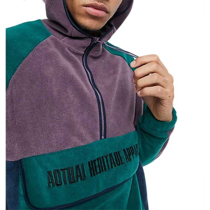 Color block half zip hoodie sweatshirt cotton fleece hoodies custom men's 400 gsm fleece hoodie