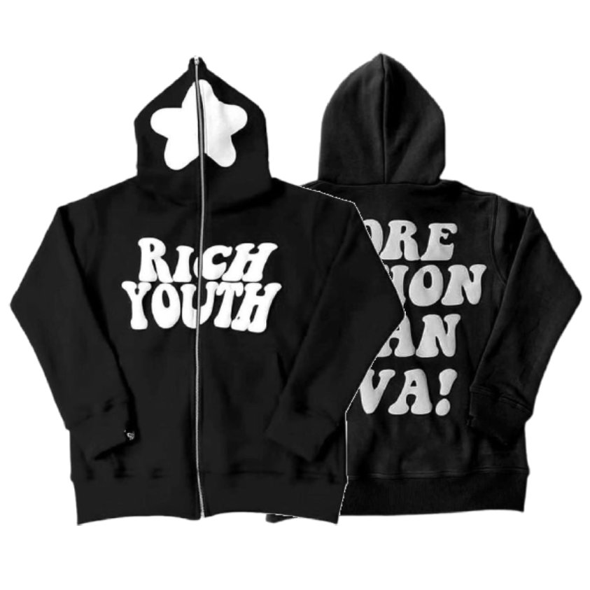 Quality 100% Cotton Y2K Custom Zipup Puff Print 3D Foam Fleece Blank Men's Fullzip Oversized Zipped Zipper Full Zip Up Hoodie