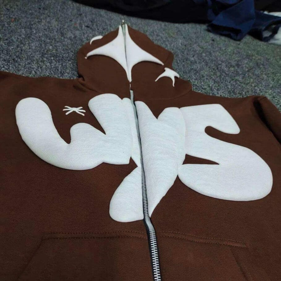Quality 100% Cotton Y2K Custom Zipup Puff Print 3D Foam Fleece Blank Men's Fullzip Oversized Zipped Zipper Full Zip Up Hoodie