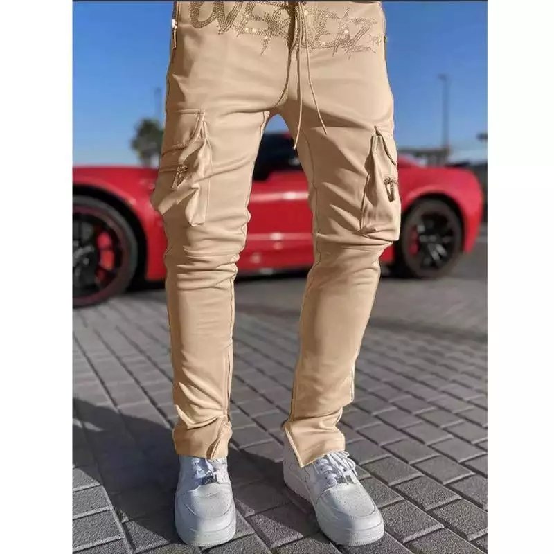 Lanwo Trendy Rhinestone Men's Pants Sweatpants Solid Color Jogger Custom Street Wear Reflective Running Training Jogging Pants