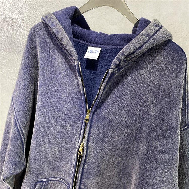 Custom Streetwear Zip Up Puff Print Hoodie Tracksuit Sweatsuit Hoodie Heavy Weight Acid Wash Vintage Plus Size Men's Hoodies