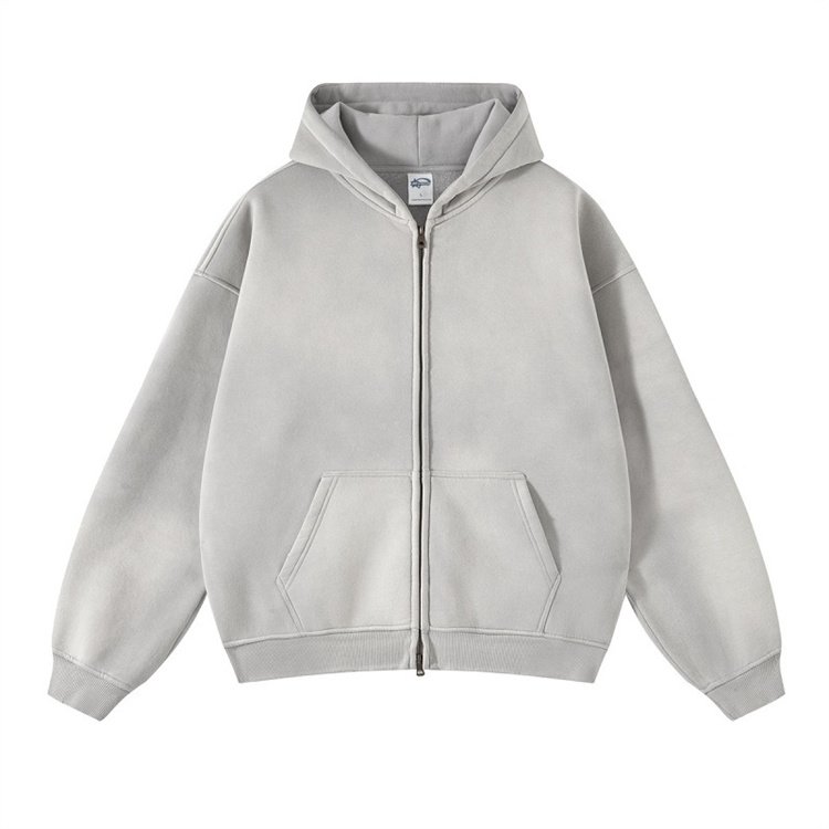 Custom Streetwear Zip Up Puff Print Hoodie Tracksuit Sweatsuit Hoodie Heavy Weight Acid Wash Vintage Plus Size Men's Hoodies