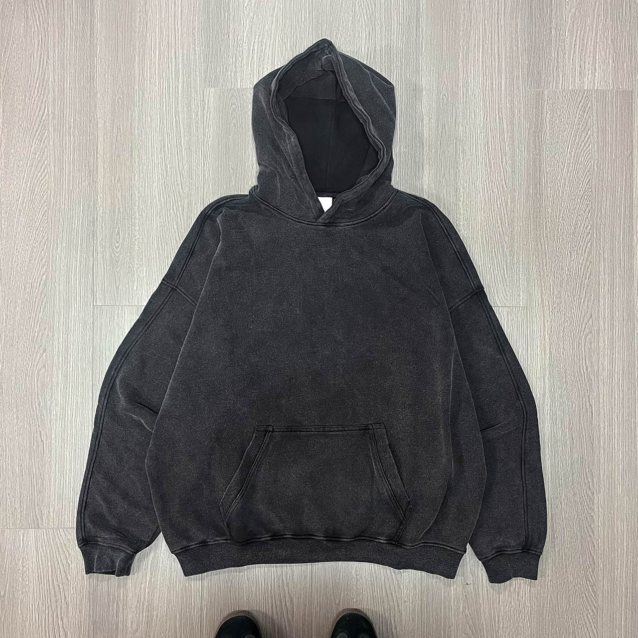 Custom men hoodies logo mens dropped shoulder heavyweight grey acid wash hoodie 470 gsm wash hoody