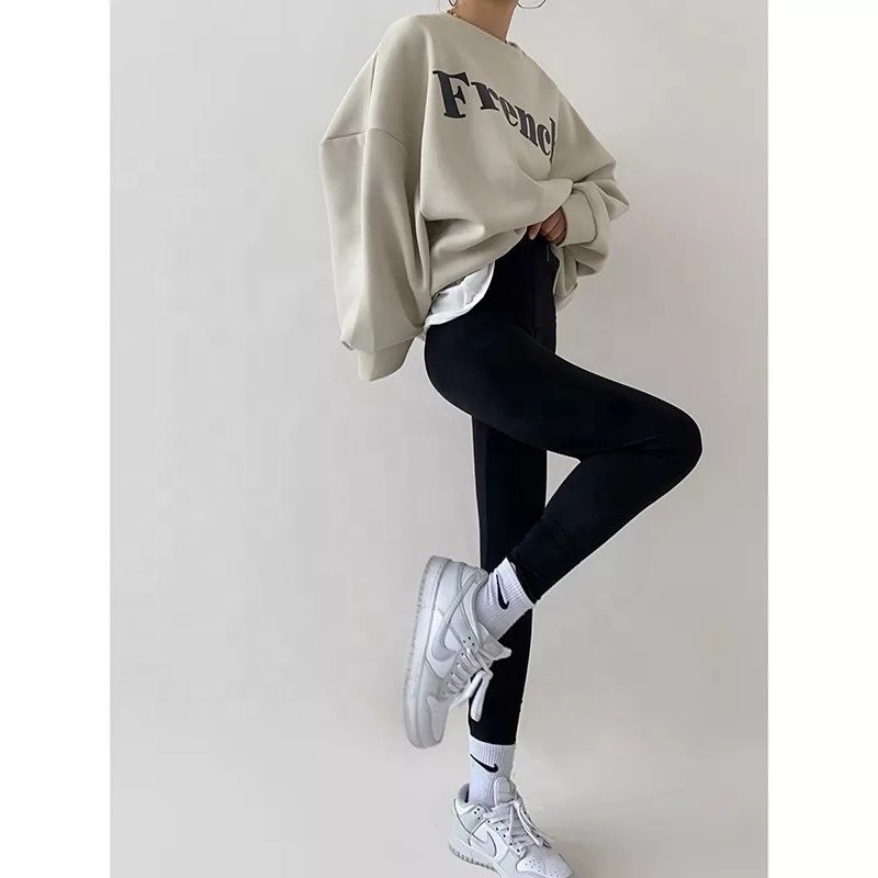 2023 latest stylish streetwear workout letter print custom color crewneck sweatshirt casual loose long sleeve tops for women