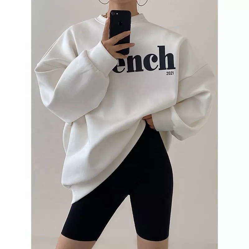2023 latest stylish streetwear workout letter print custom color crewneck sweatshirt casual loose long sleeve tops for women