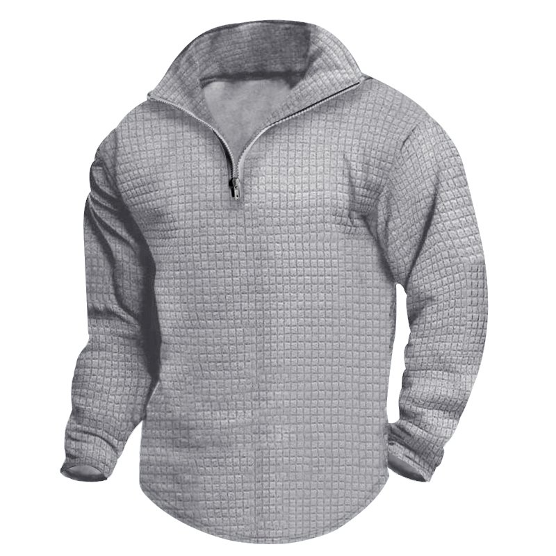 Waffle Sweatshirt Men 2024 Fall/Winter Youth Fashion Casual Sweatshirt Lapel Hoodie For Men Hoodie Top
