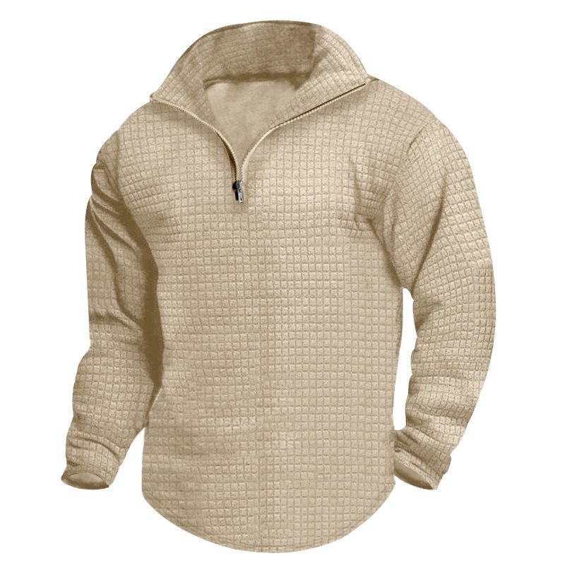 Waffle Sweatshirt Men 2024 Fall/Winter Youth Fashion Casual Sweatshirt Lapel Hoodie For Men Hoodie Top