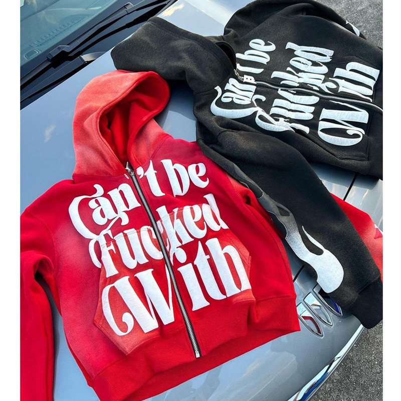 Custom 100% cotton 500 gsm heavyweight y2k full zip up hoodie custom logo mens french terry 3d puff printing hoodie manufacturer