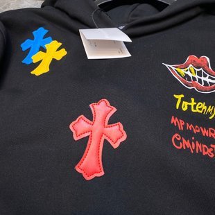 2024 Classic Hearts Chrome Correct Edition Colourful Cross Patchwork Leather Sanskrit Hand Painted Graffiti Sweatshirt