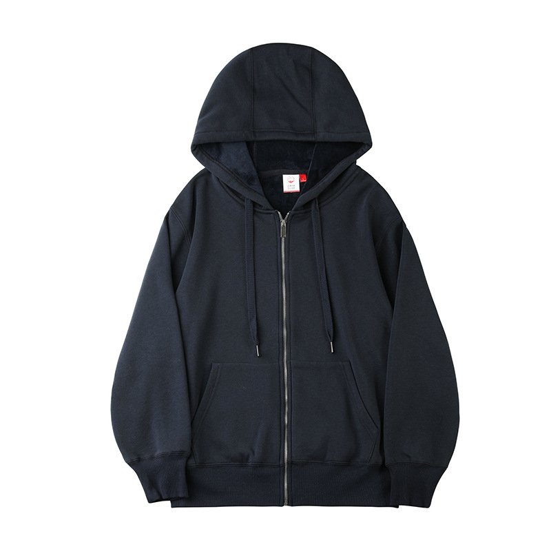 H5014 High Quality Low OEM MOQ 390g Silver Fox Fleece Lined Unisex Full Zip Up Hoodie Plus Size Men's Hoodies