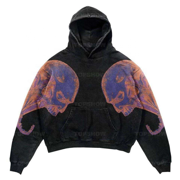 Custom Luxury No Strings Pocket Sweatshirt Terry Screen Print 500 Gsm Heavy Weight Acid Wash Distressed Men Dtg Graphic Hoodie