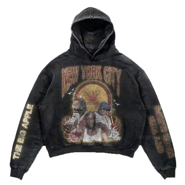 Custom Luxury No Strings Pocket Sweatshirt Terry Screen Print 500 Gsm Heavy Weight Acid Wash Distressed Men Dtg Graphic Hoodie