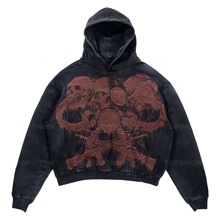 Custom Luxury No Strings Pocket Sweatshirt Terry Screen Print 500 Gsm Heavy Weight Acid Wash Distressed Men Dtg Graphic Hoodie
