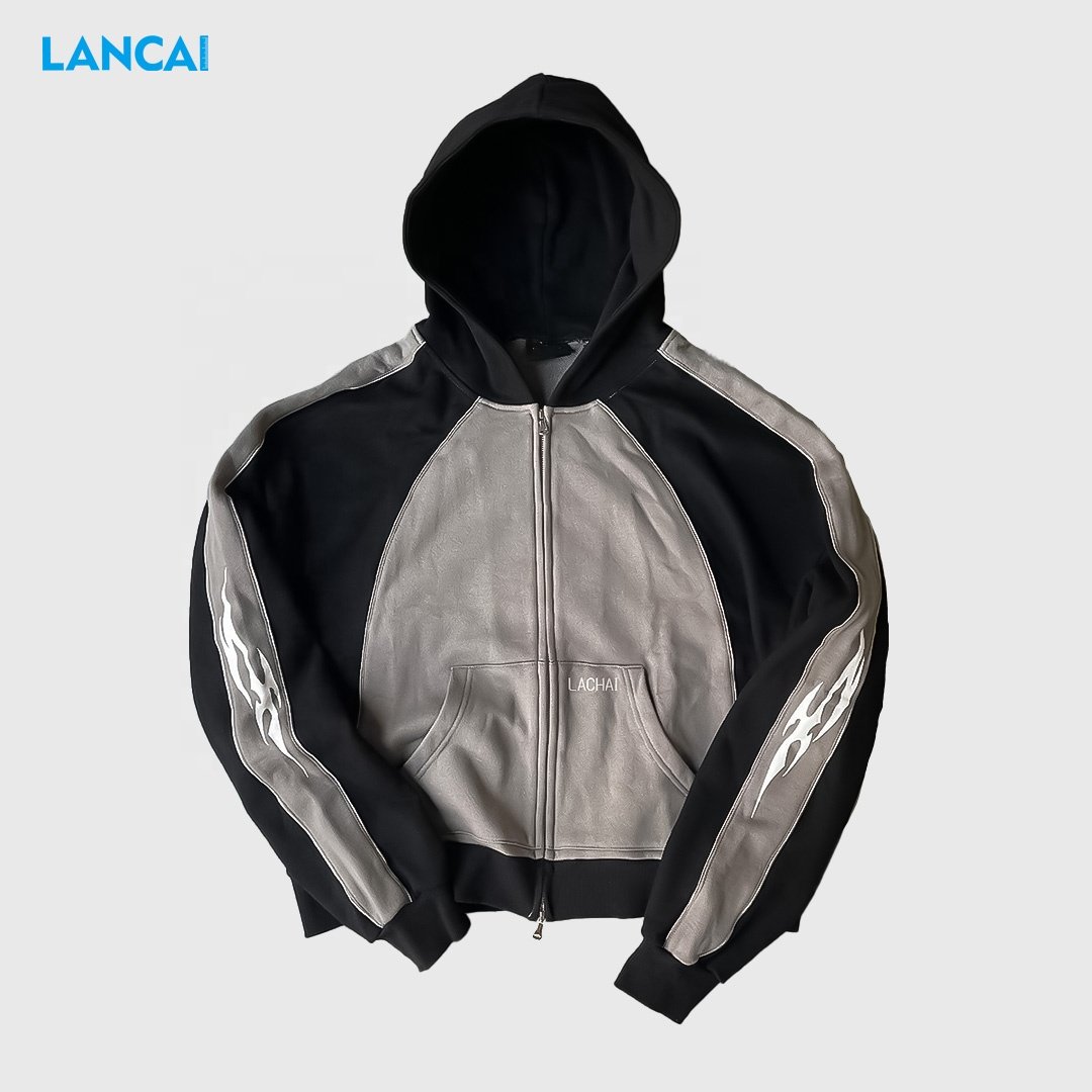 OEM Color Block Hoodie Color Block Raglan Sleeve Cotton Contrast Custom French Terry Fleece Men's Hoodie