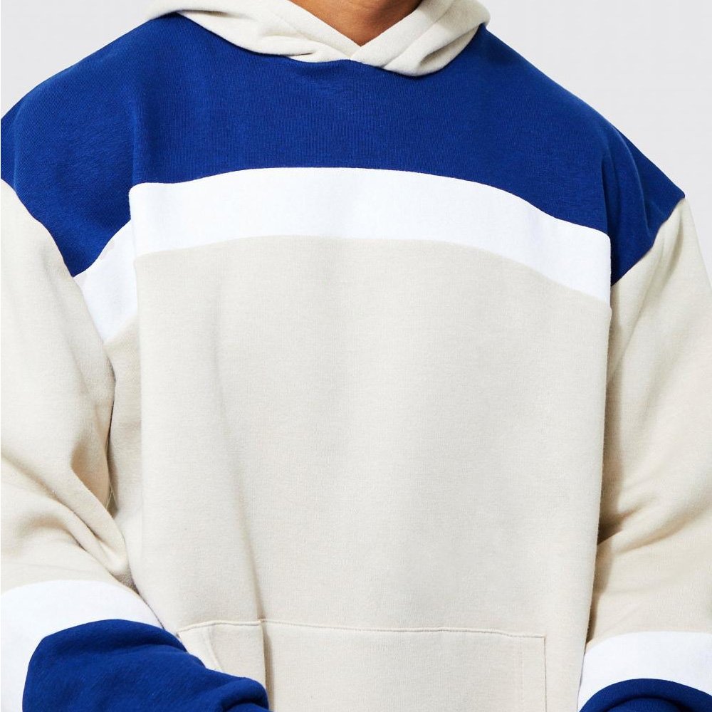 Latest Design Custom Logo Oversize Winter Warm Hoodie For Men / Wholesale Price High Quality Color Block Men Hoodie