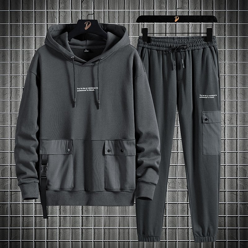 Wholesale Multi-Pockets Drawstring Hoodies Pants Jogger Suit Custom Logo Printed Men'S Casual Tracksuit Sets
