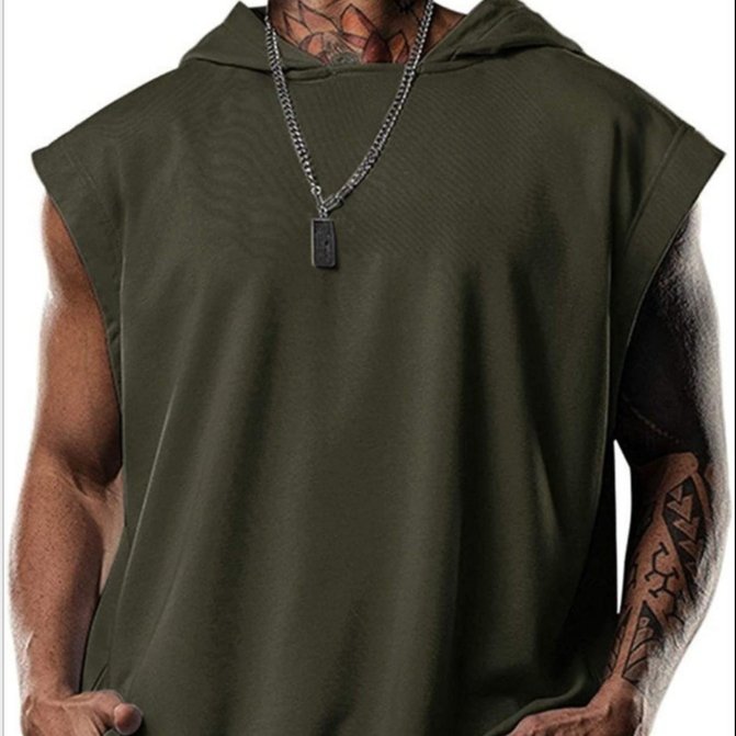 Amazon Hot Sale New Men's Casual Sports Sleeveless Hoodie T-shirts tank top hoodie for men