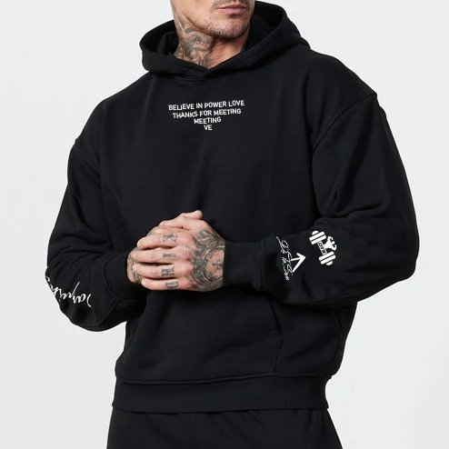 Men's Custom Hoodie Heavyweight Manufacturer Oversized Pullover Cotton Streetwear Black Screen Print Embroider men Hoodies