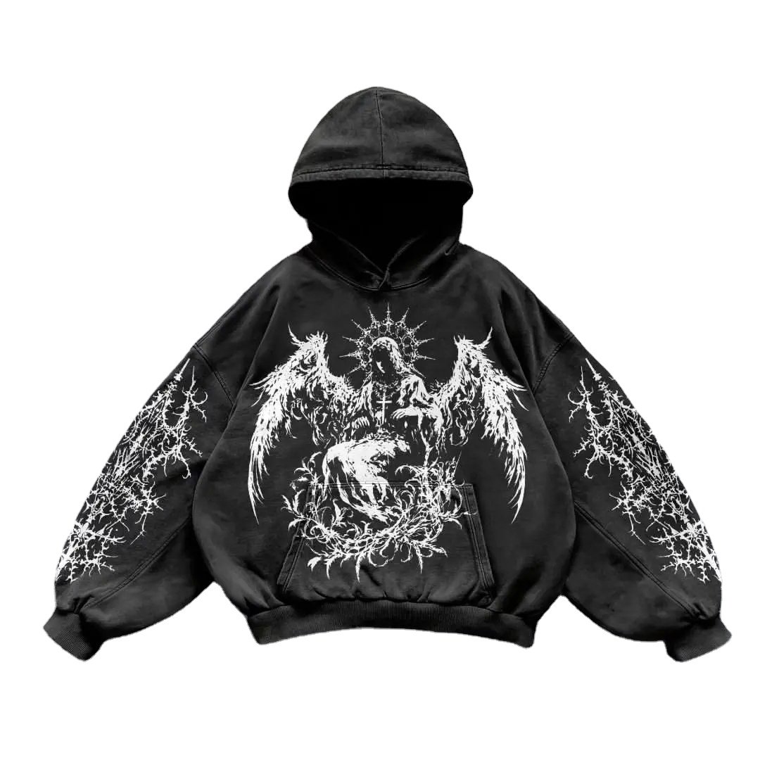 Factory Wholesale Streetwear Premium Quality Custom French Terry Cropped Boxy Fit DTG Printed Men's Hoodie 320Gsm 100% Cotton