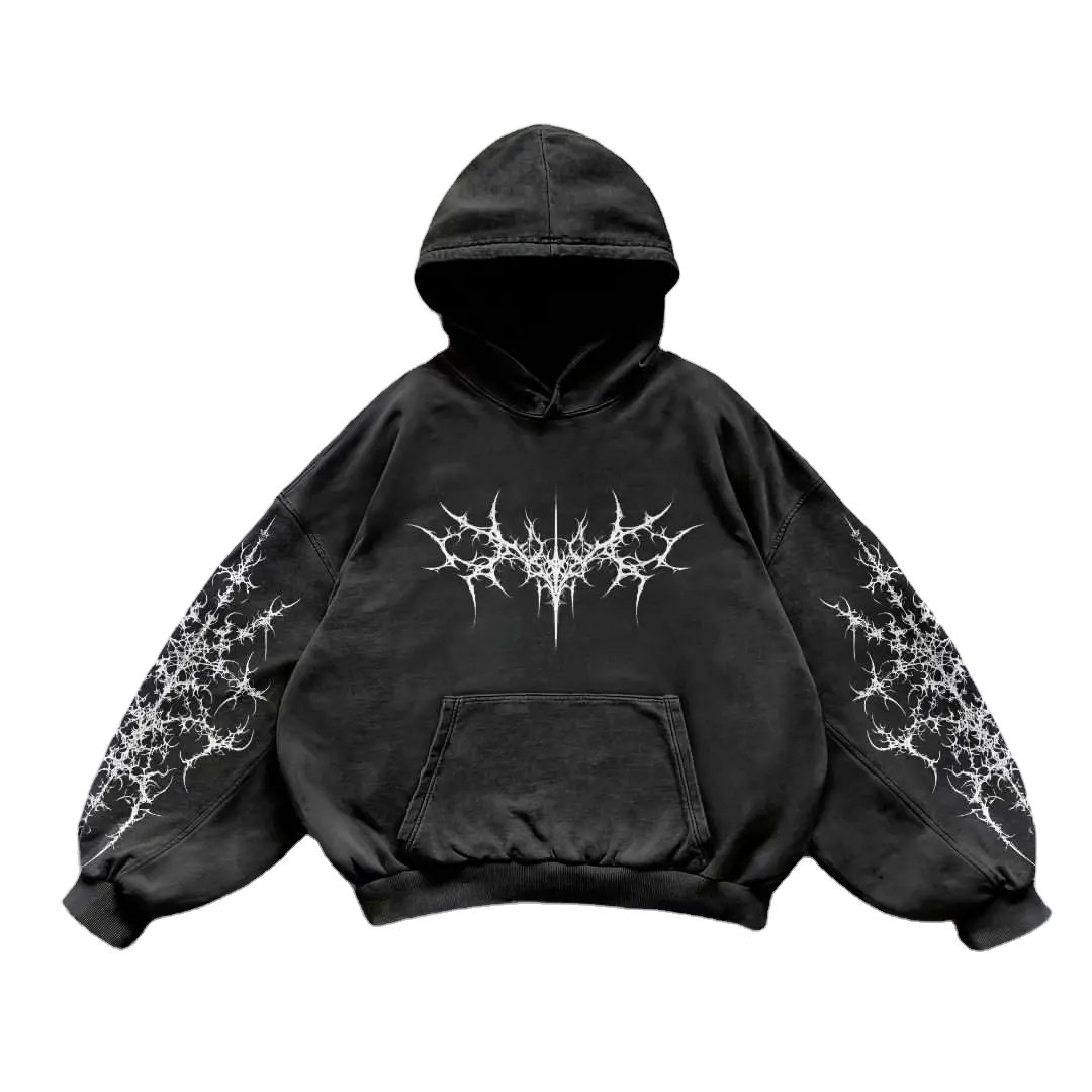 Factory Wholesale Streetwear Premium Quality Custom French Terry Cropped Boxy Fit DTG Printed Men's Hoodie 320Gsm 100% Cotton