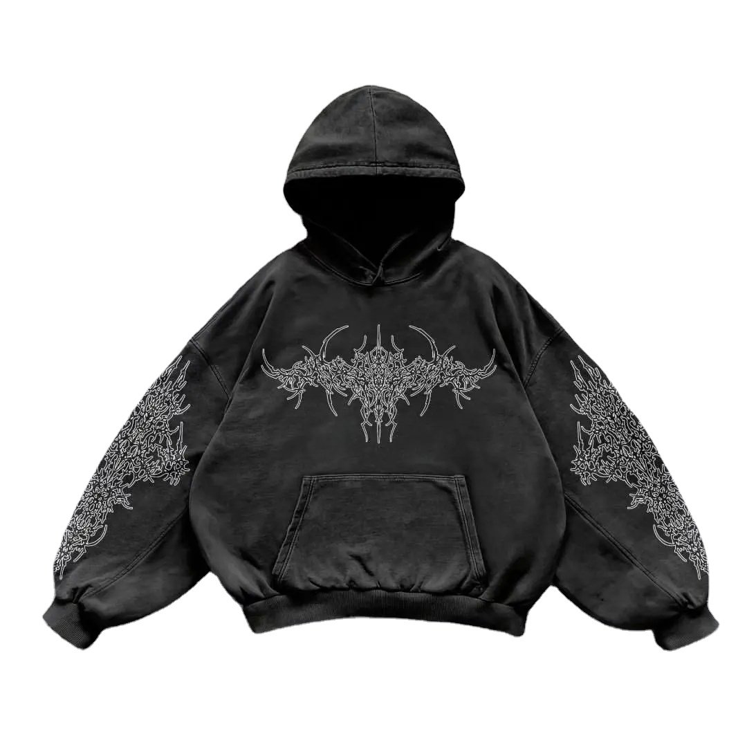Factory Wholesale Streetwear Premium Quality Custom French Terry Cropped Boxy Fit DTG Printed Men's Hoodie 320Gsm 100% Cotton