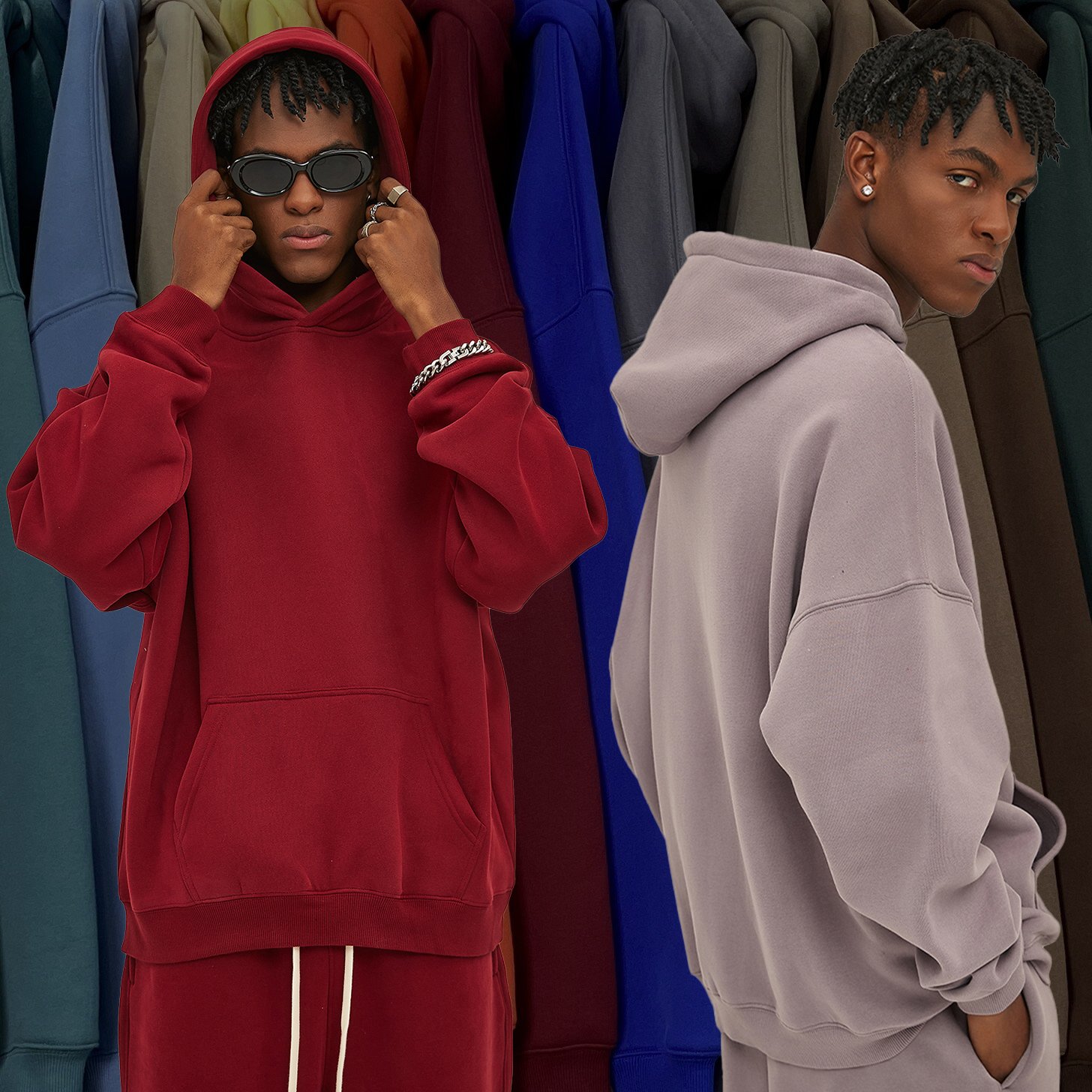 Wholesale High Quality Men's Cotton High Weight Solid Color Pullover Fleece Hoodie Custom logo Drop Shoulder Oversized Hoodies