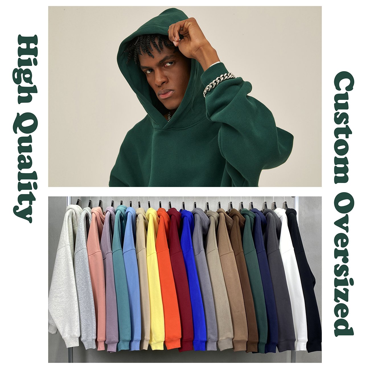 Wholesale High Quality Men's Cotton High Weight Solid Color Pullover Fleece Hoodie Custom logo Drop Shoulder Oversized Hoodies