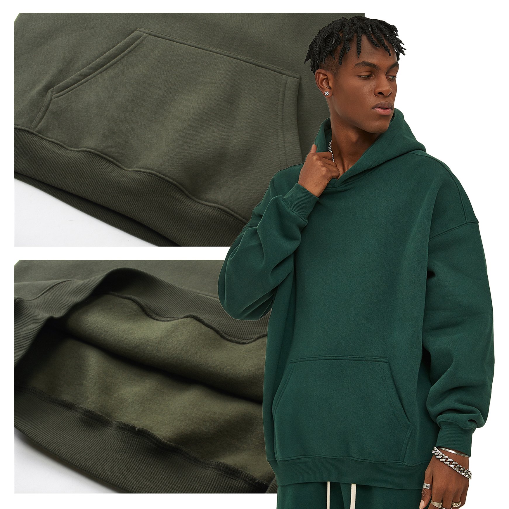 Wholesale High Quality Men's Cotton High Weight Solid Color Pullover Fleece Hoodie Custom logo Drop Shoulder Oversized Hoodies