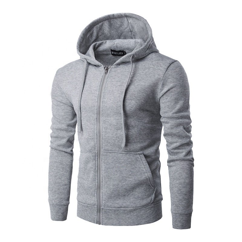 Custom Logo Zip Hoodie Oversized Garment Grey Pullover Sweatshirt Men'S Hoodies