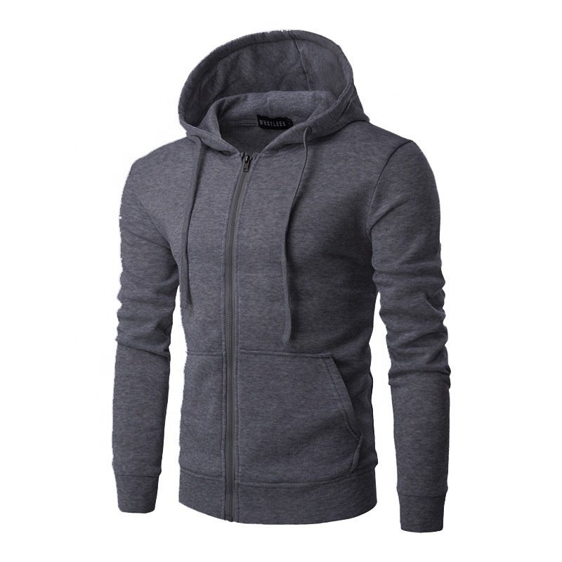 Custom Logo Zip Hoodie Oversized Garment Grey Pullover Sweatshirt Men'S Hoodies