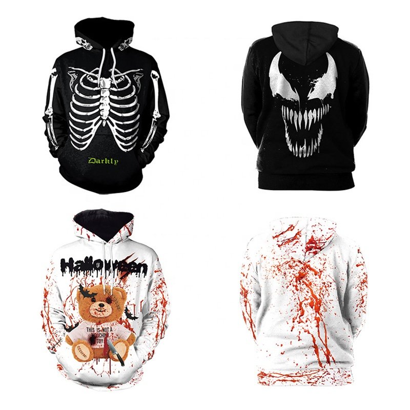 Oversized Streetwear skeleton clown sweatshirts french terry Cotton Acid Wash Hoodie Custom Vintage sublimation Men's Hoodies
