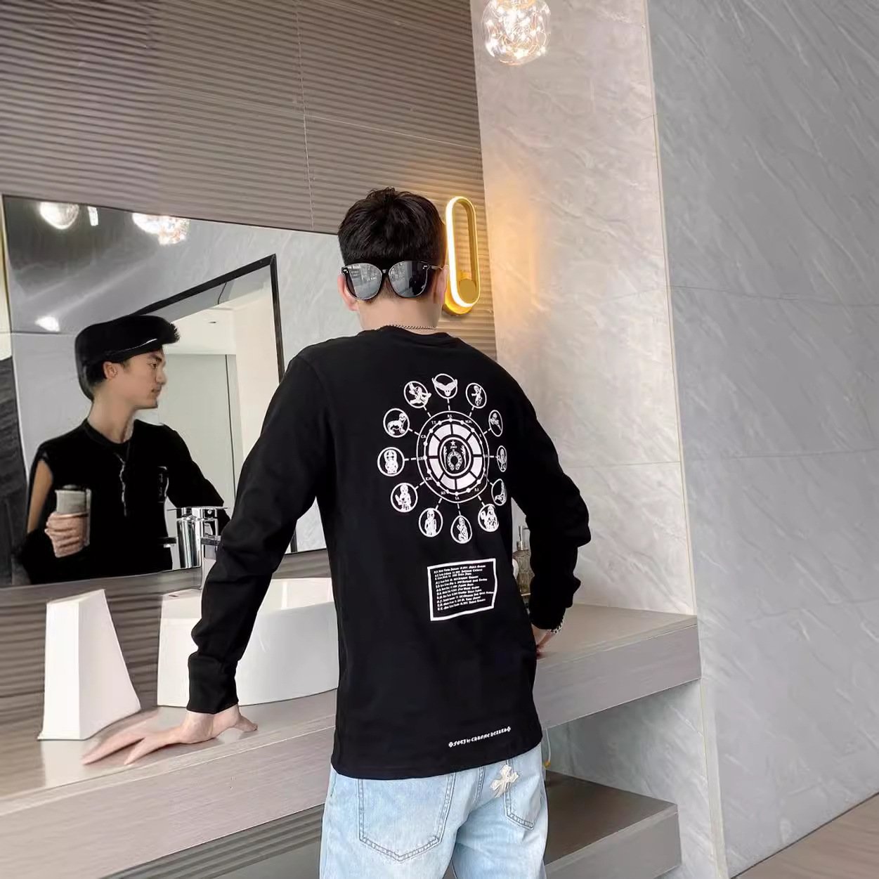 Summer and autumn new 23ssFOTI skull print long sleeve t-shirt men's cotton plus size t-shirt unisex t-shirt