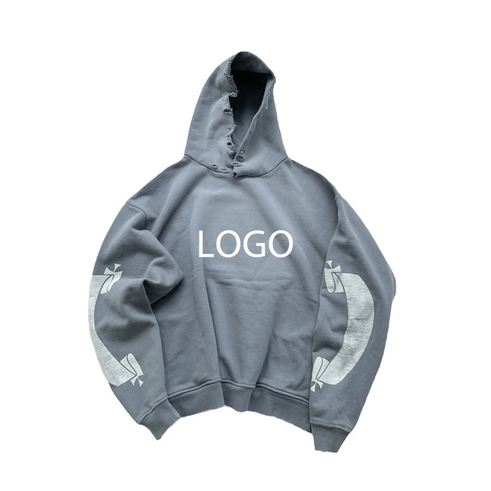 Custom Hoodie 100% Cotton French Terry Washed Distressed Pullover Hoodie HipHop Vintage Oversized Hoodie for Men