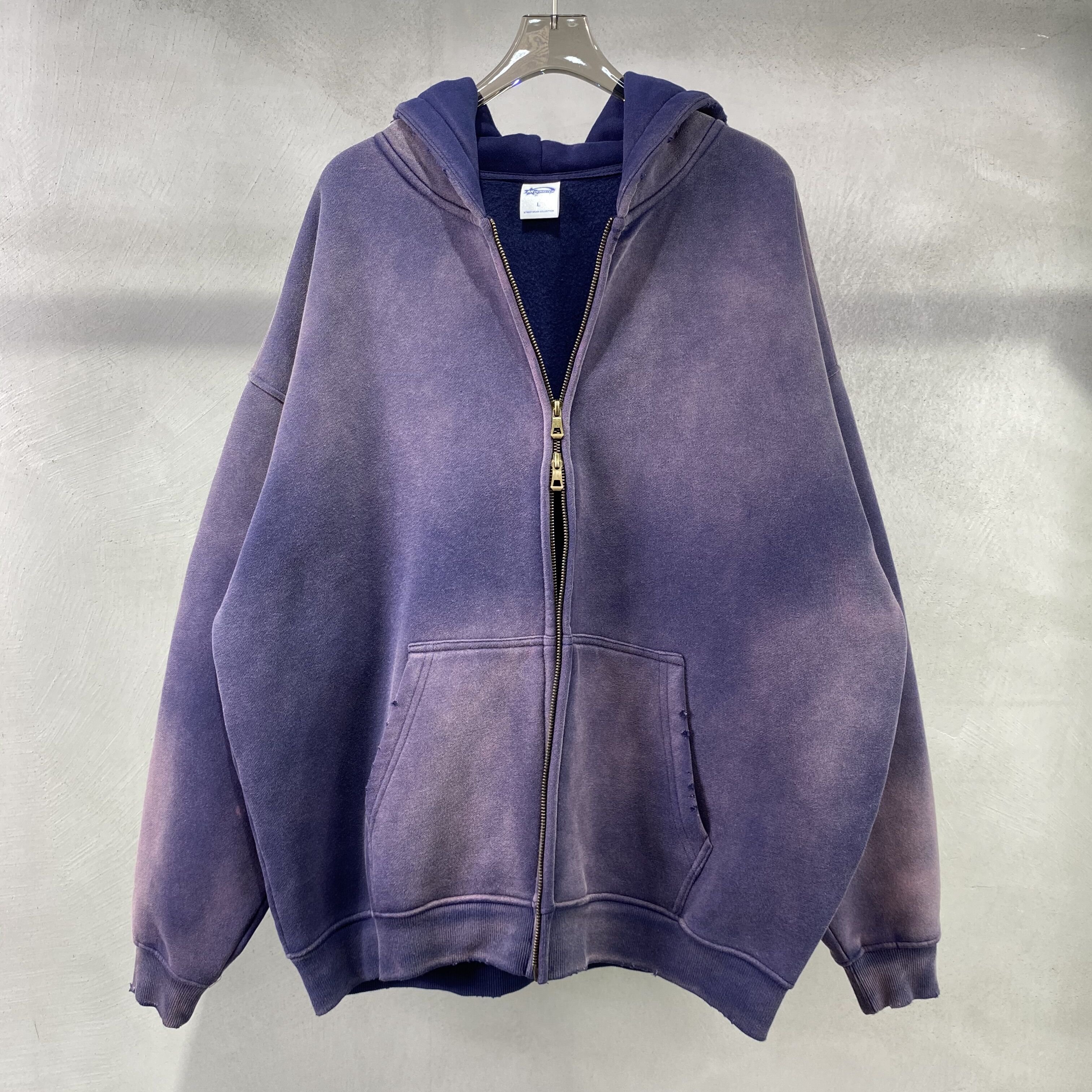 High Quality 100% cotton embroidery custom logo manufacturers zip up puff vintage wash print acid wash hoodie