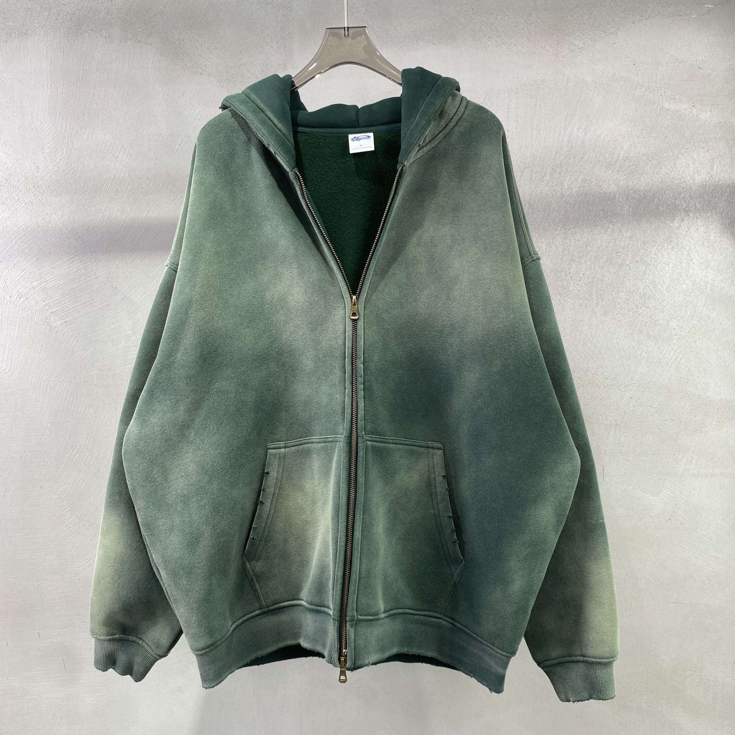 High Quality 100% cotton embroidery custom logo manufacturers zip up puff vintage wash print acid wash hoodie