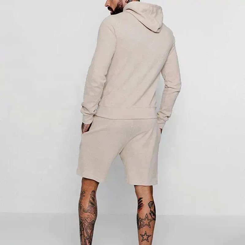 wholesale organic cotton hoodies custom logo two piece set men tracksuit shorts men's hoodies & sweatshirts