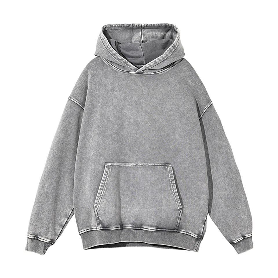 Oem Custom Acid Wash Heavyweight Hoodie Wholesale Men's Blank Patchwork Sleeve Oversized Streetwear Vintage Wash Men's Hoodie