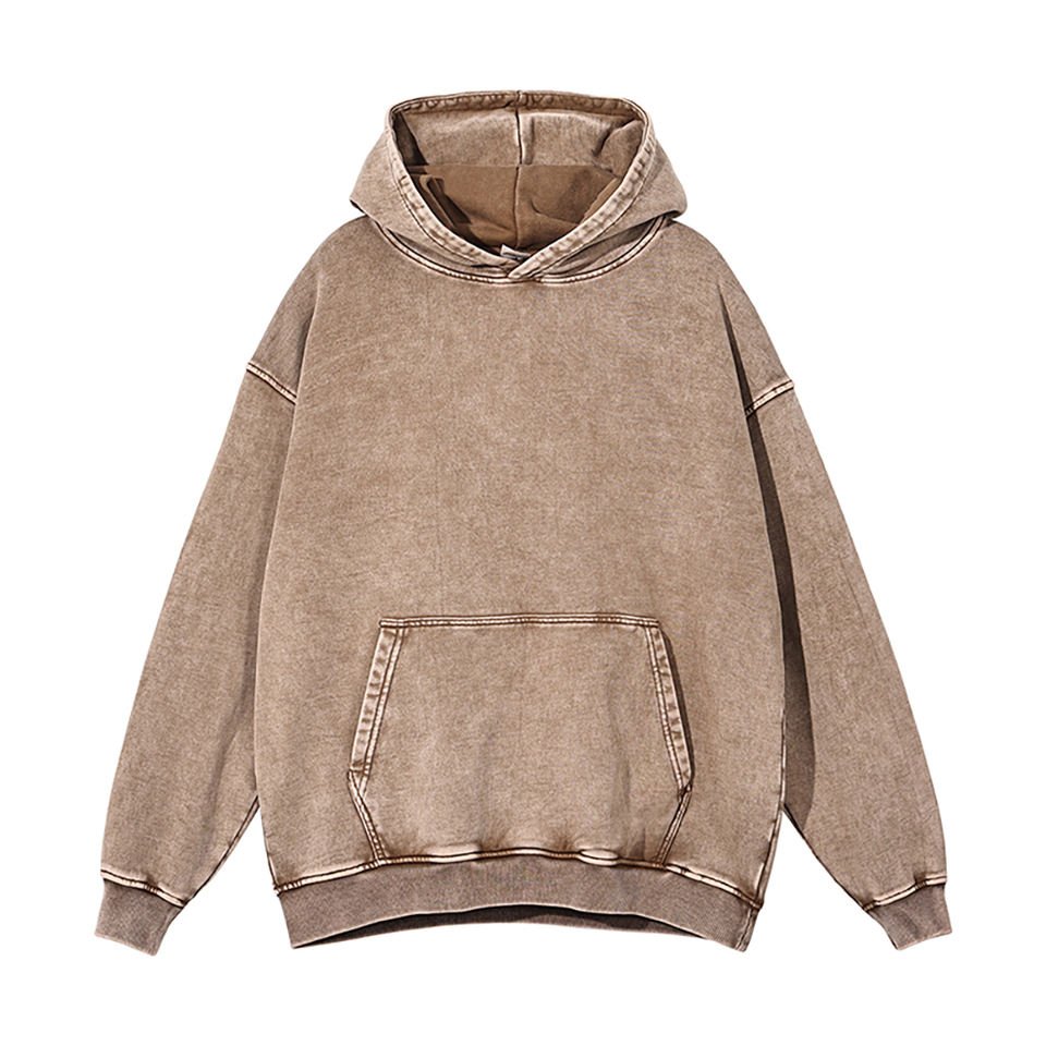 Oem Custom Acid Wash Heavyweight Hoodie Wholesale Men's Blank Patchwork Sleeve Oversized Streetwear Vintage Wash Men's Hoodie