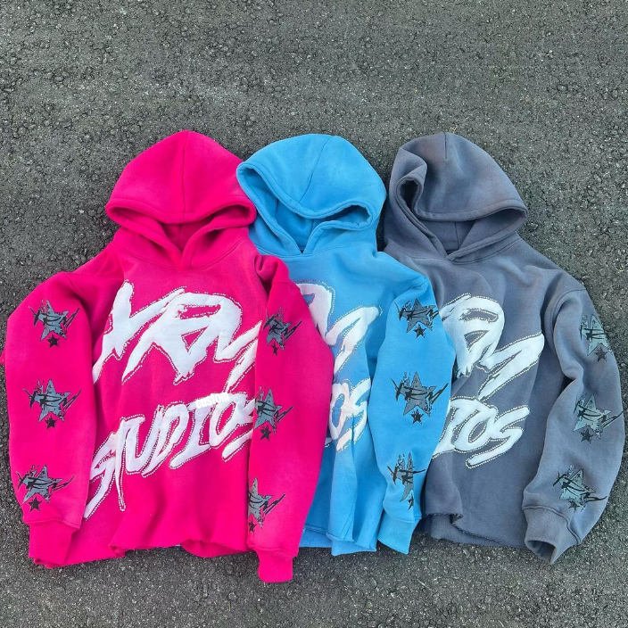 Custom heavyweight cropped puff print tracksuit Rhinestone Hoodie Flared Sweats Sets