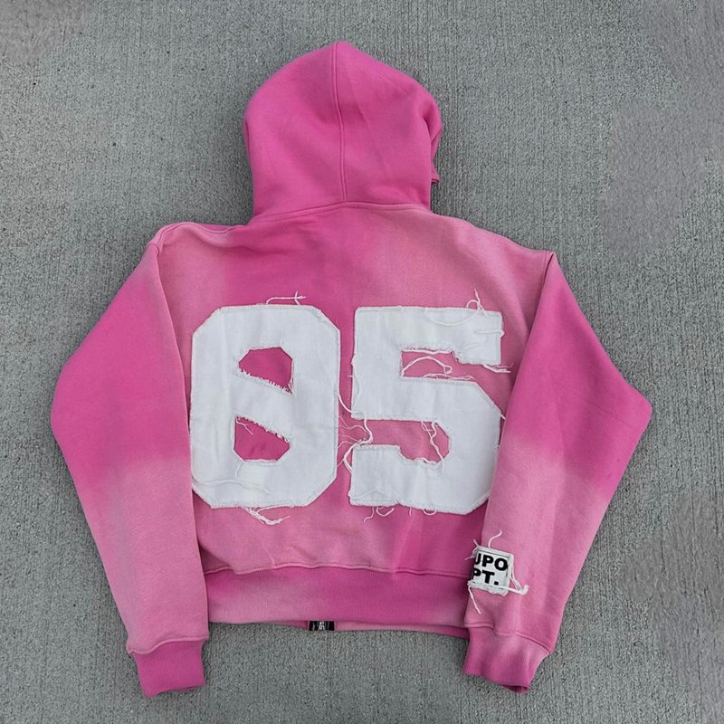 Custom Hoodie Manufacturers Custom Streetwear Cut And Sew Zip Up Applique Hoodie Distressed Embroidery Patch Acid Wash Hoodies