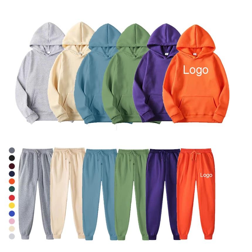 training&jogging wear two piece set hoodies custom pink tracksuit 100% cotton men french terry blank sweatsuit