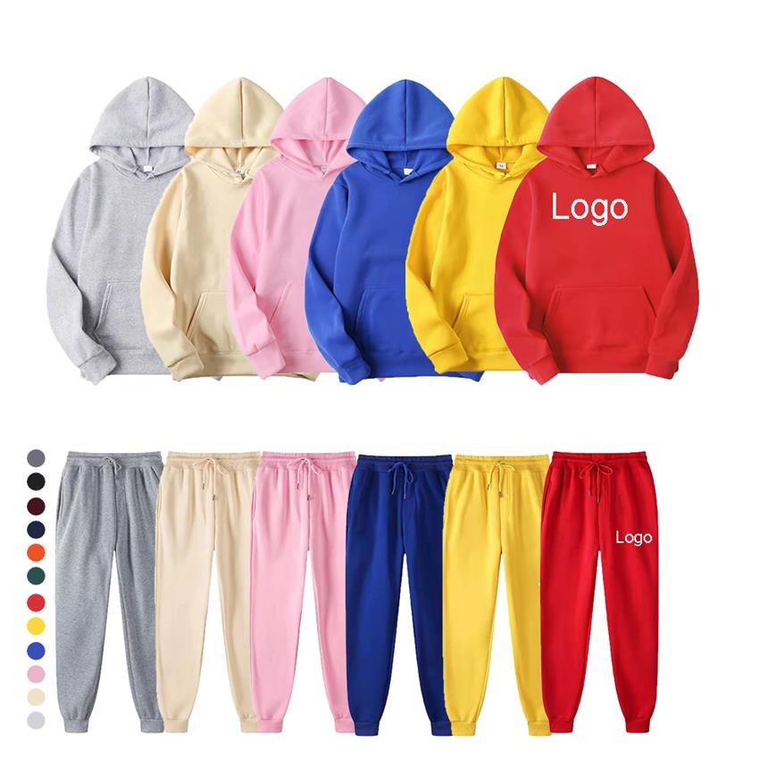 training&jogging wear two piece set hoodies custom pink tracksuit 100% cotton men french terry blank sweatsuit
